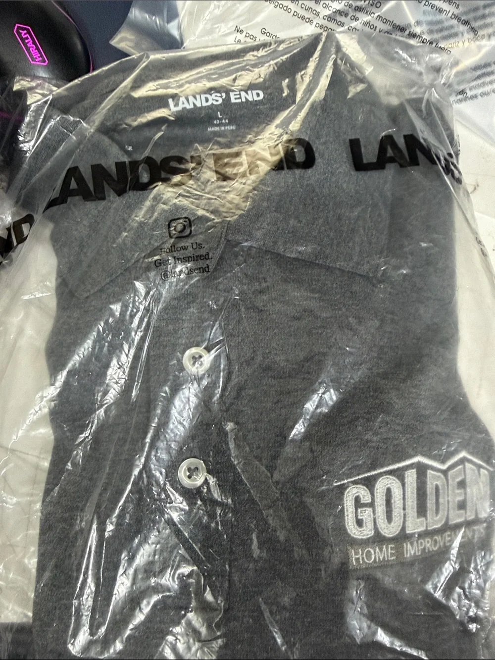 LANDS’ END Rapid Dry Tonal Gray Men’s Polo Shirt NWT Size L